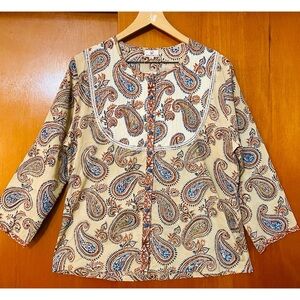 Anokhi Paisley Block Print Peasant Blouse Indian Cotton